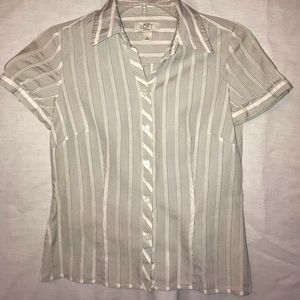 LOFT White w/ Black Stripe Button Up Short Sleeve